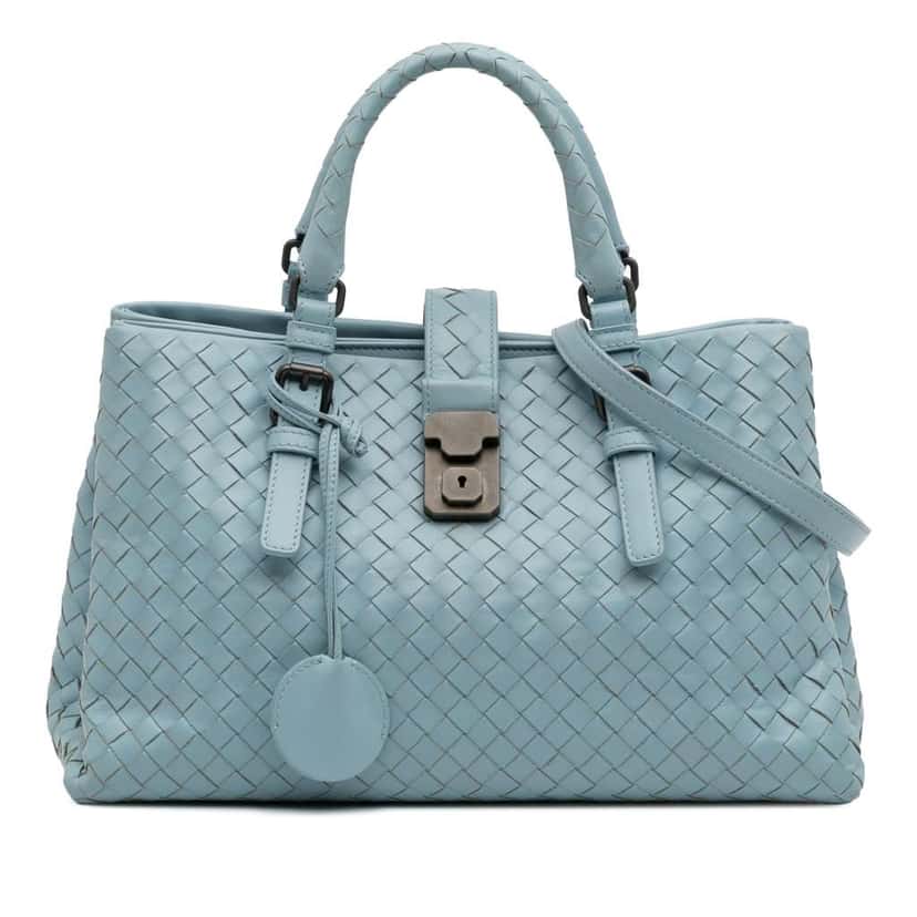 Bottega Veneta Small Nappa Intrecciato Roma Satchel Blue Leather Good condition - Front View