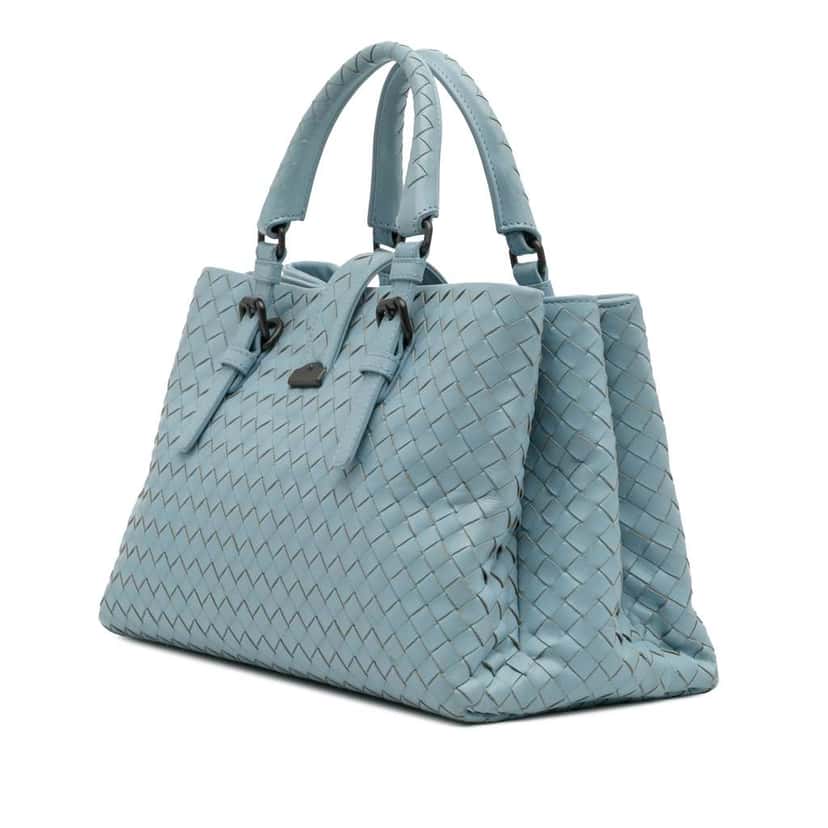 Bottega Veneta Small Nappa Intrecciato Roma Satchel Blue Leather Good condition - Back View