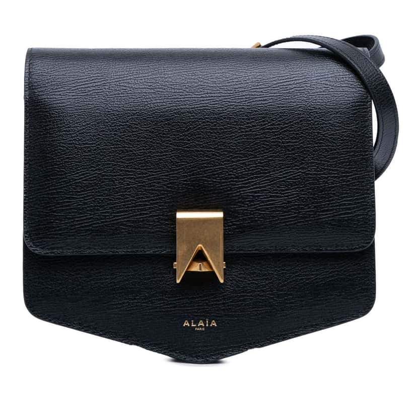 Alaïa Medium Textured Calfskin Le Papa Crossbody Black Leather Good condition - Front View