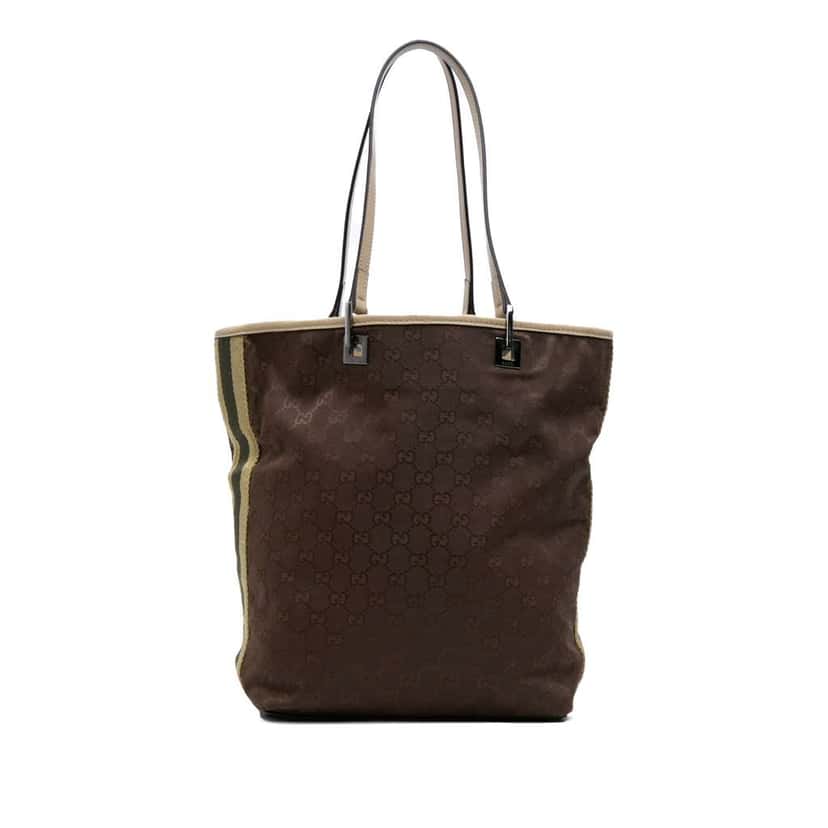 Gucci GG Canvas Web Tote Brown Canvas Good condition - Front View