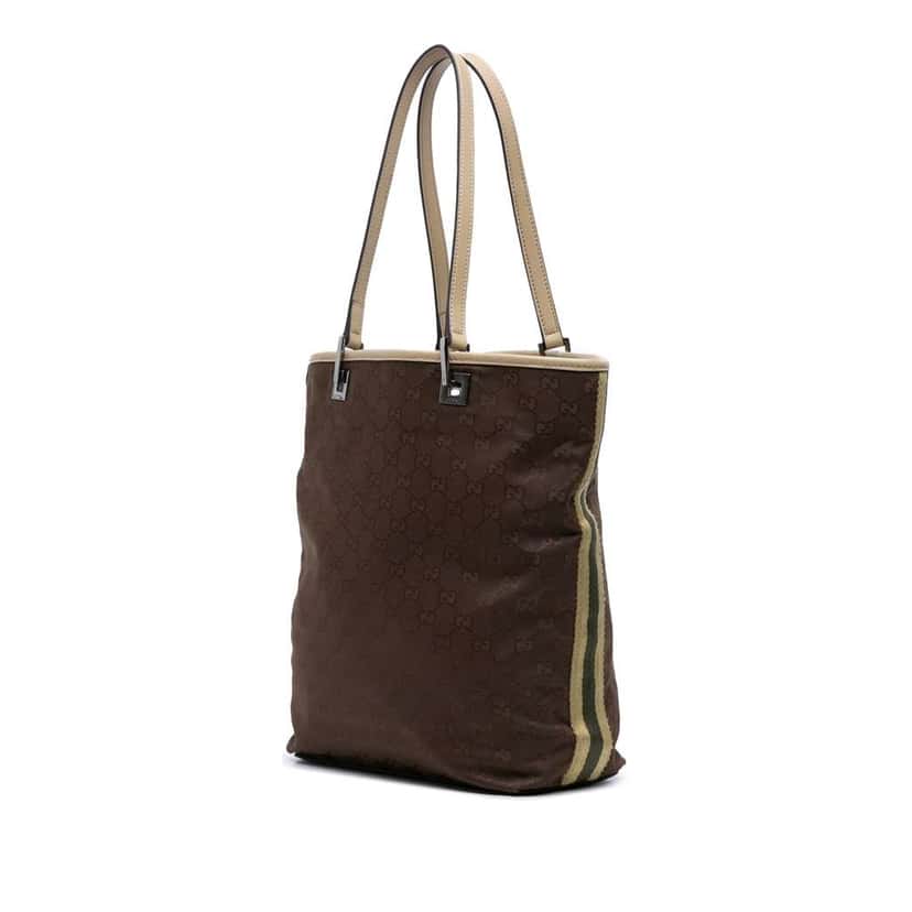 Gucci GG Canvas Web Tote Brown Canvas Good condition - Back View