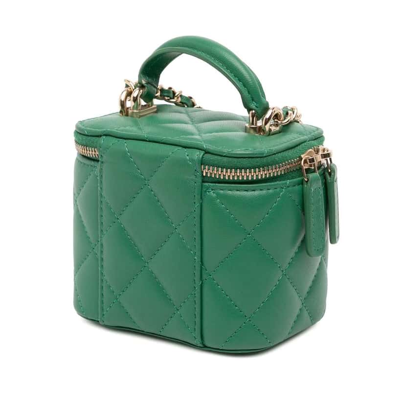 Chanel Mini CC Quilted Lambskin Top Handle Vanity Case With Chain Green Leather Good condition - Back View