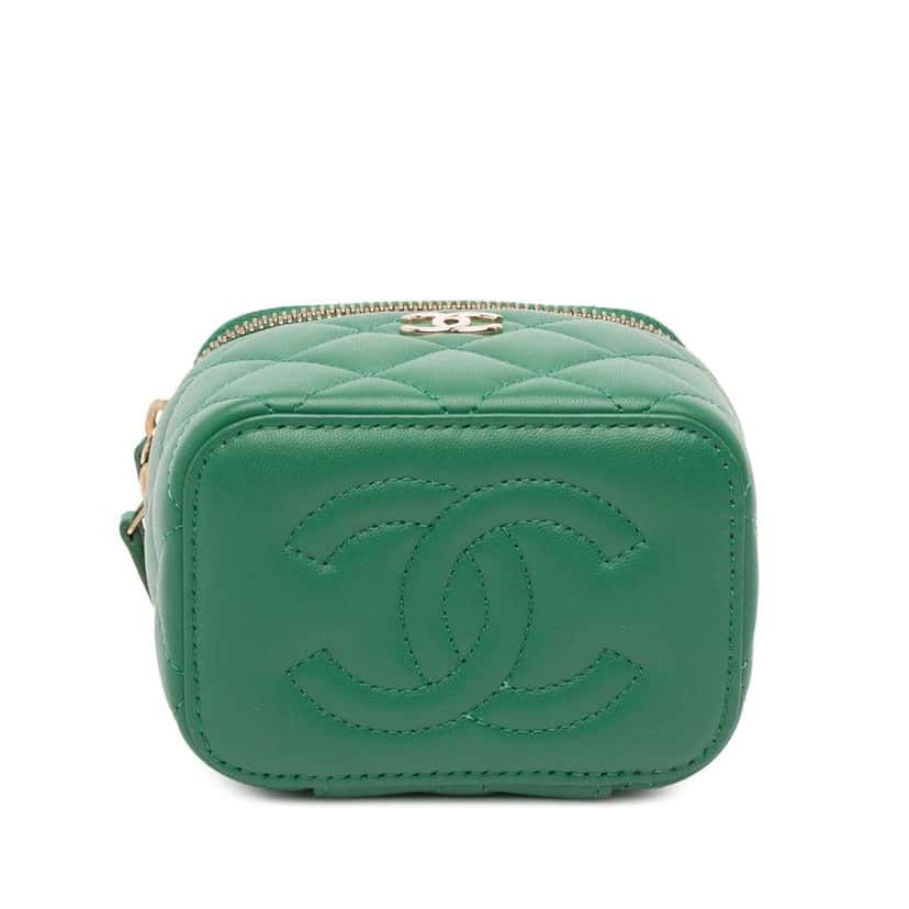 Chanel Mini CC Quilted Lambskin Top Handle Vanity Case With Chain Green Leather Good condition - Inside View