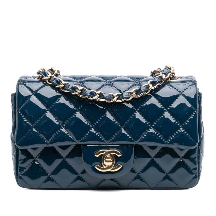 Chanel Mini Rectangular Classic Patent Single Flap Blue Leather Good condition - Front View