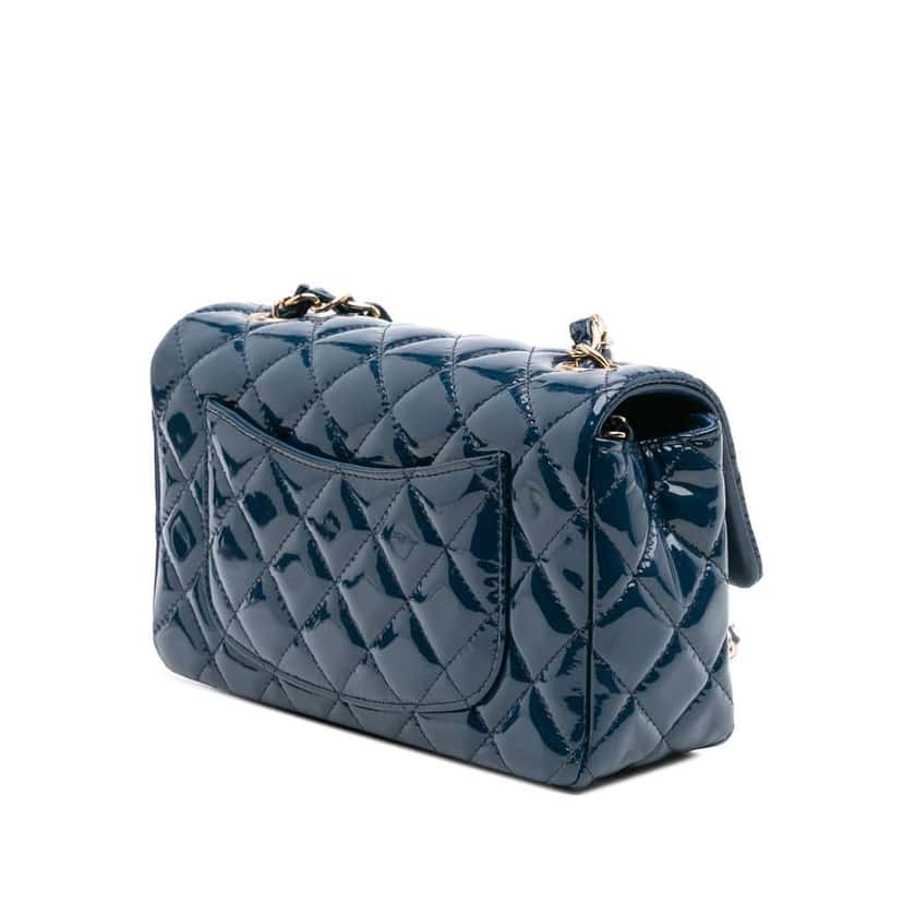 Chanel Mini Rectangular Classic Patent Single Flap Blue Leather Good condition - Back View