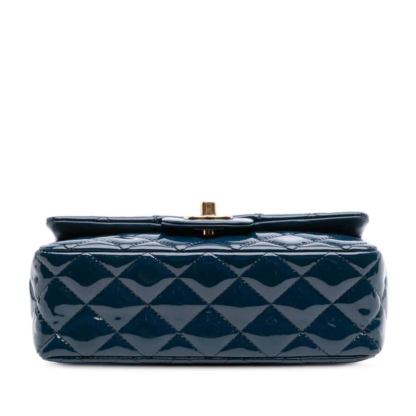 Chanel Mini Rectangular Classic Patent Single Flap Blue Leather Good condition - Inside View