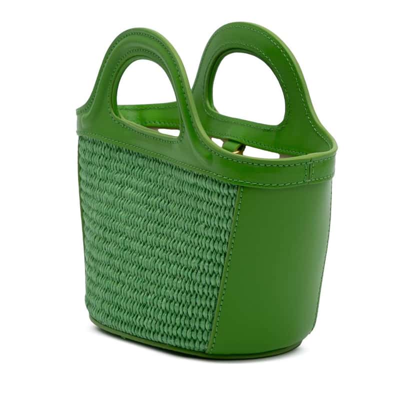 Marni Micro Leather and Raffia Cotton Emroidered Tropicalia Bag Green Cotton Good condition - Back View