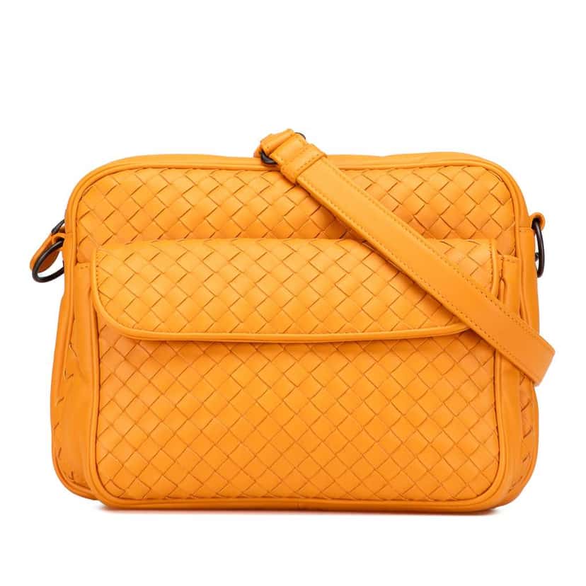 Bottega Veneta Nappa Intrecciato Front Pocket Messenger Bag Yellow Leather Good condition - Front View