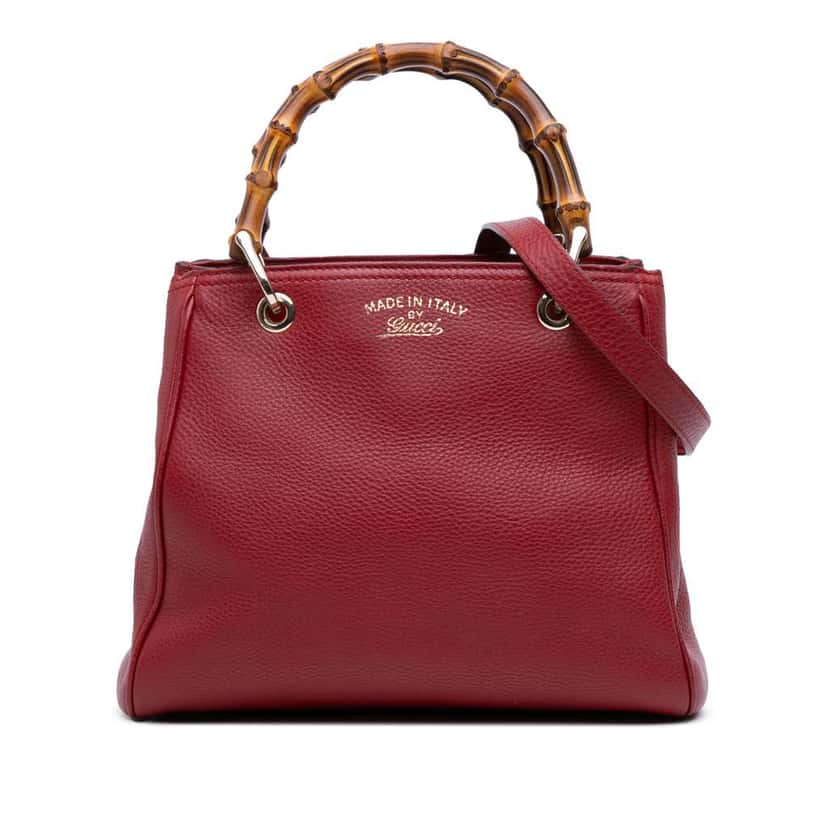 Gucci Small Calfskin Bamboo Shopper Satchel Red Leather Good condition - Front View