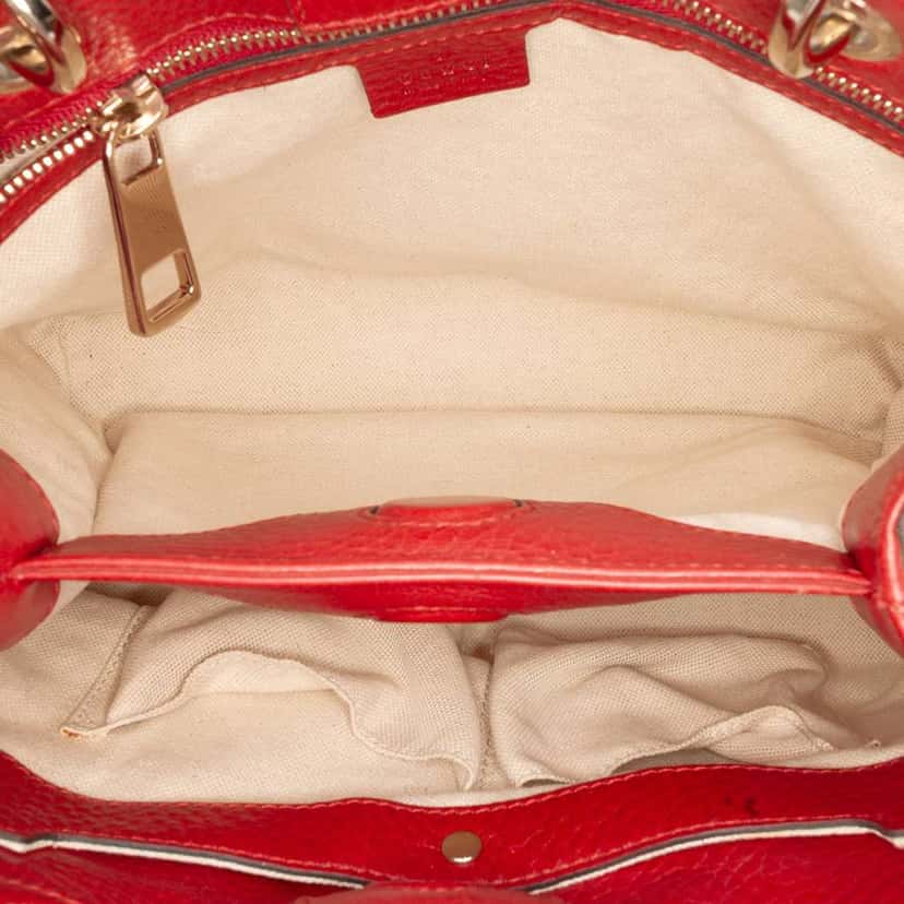 Gucci Small Calfskin Bamboo Shopper Satchel Red Leather Good condition - Model View