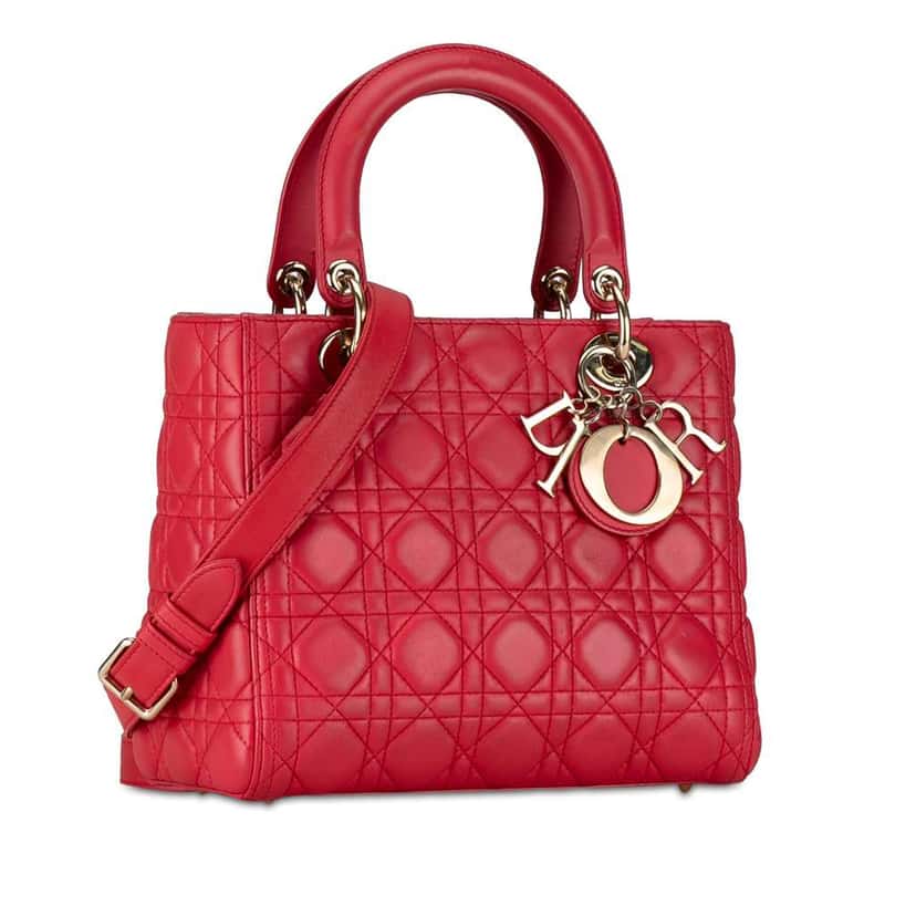 Dior Medium Lambskin Cannage Lady Dior Red Leather Good condition - Back View