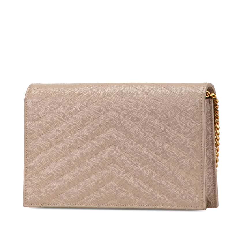 Saint Laurent Grain De Poudre Cassandre Envelope Chain Wallet Brown Leather Good condition - Back View