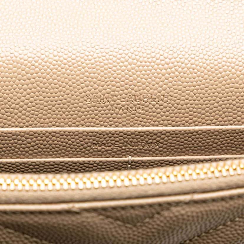 Saint Laurent Grain De Poudre Cassandre Envelope Chain Wallet Brown Leather Good condition - Box View