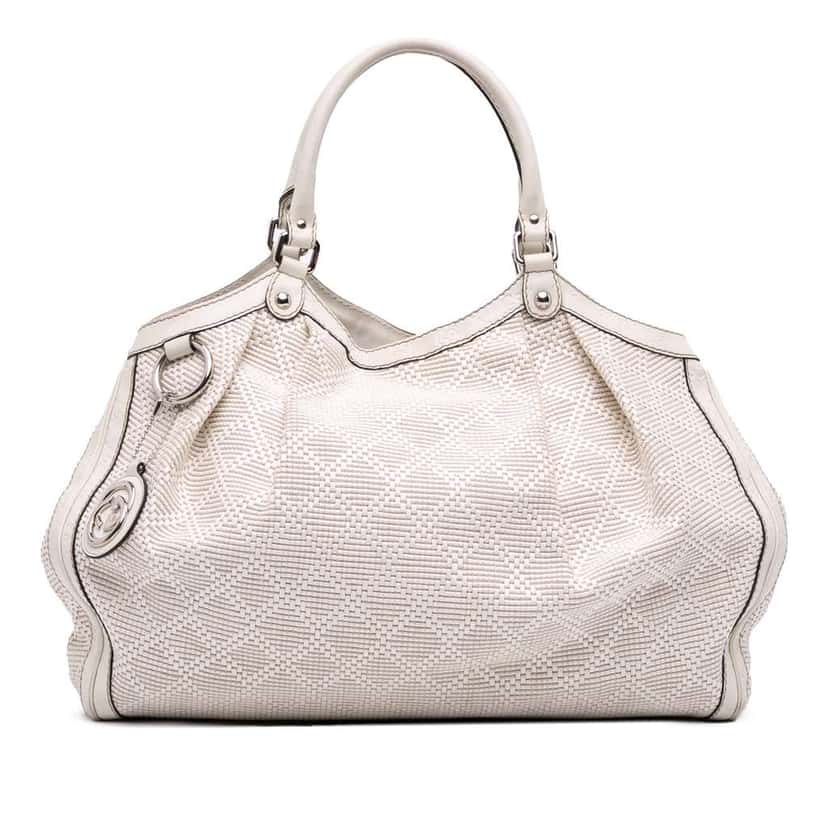 Gucci Large Diamante Raffia Sukey Tote White Good condition - Front View