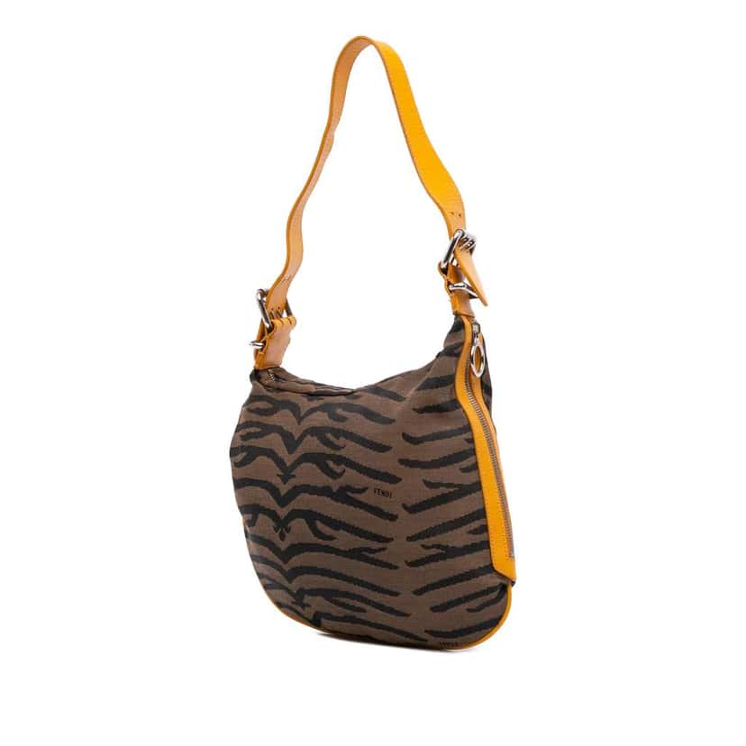 Fendi Small Zebra Print Canvas Oyster Hobo Brown Canvas Good condition - Back View