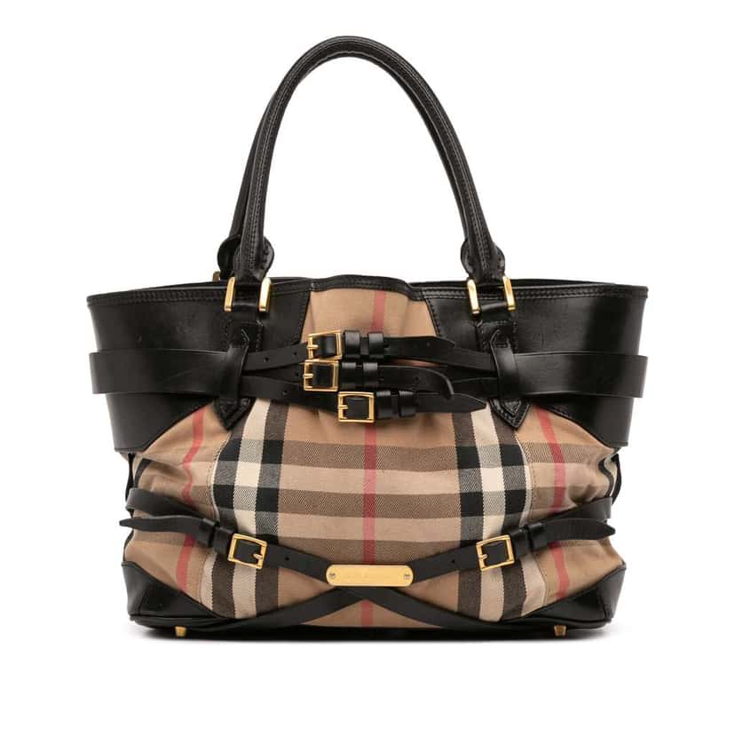 Burberry Medium House Check Canvas and Leather Bridle Lynher Tote Brown Canvas Good condition - Front View