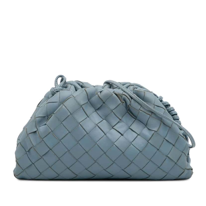 Bottega Veneta Nappa Intrecciato The Mini Pouch Crossbody Blue Leather Good condition - Front View