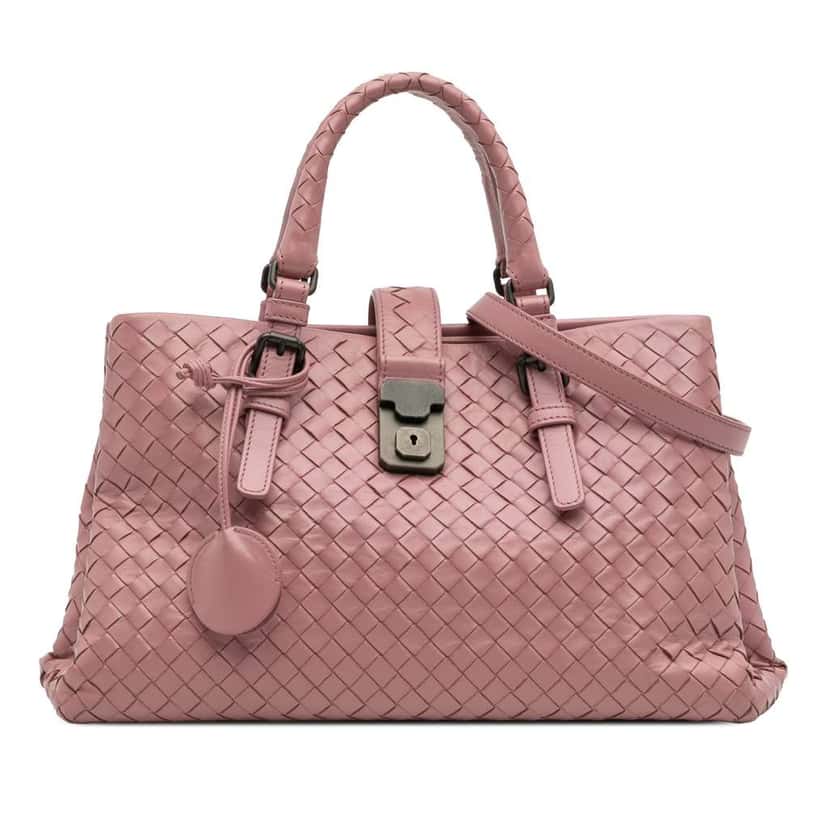 Bottega Veneta Small Nappa Intrecciato Roma Satchel Pink Leather Good condition - Front View