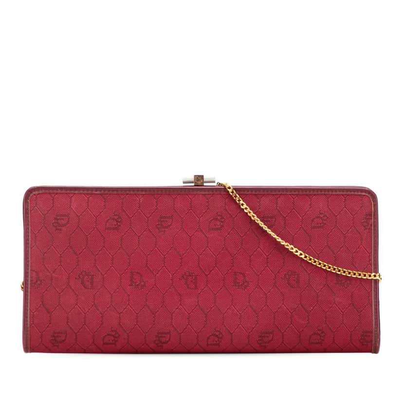 Dior Honeycomb Canvas Clutch With Chain Red Canvas Good condition - Front View