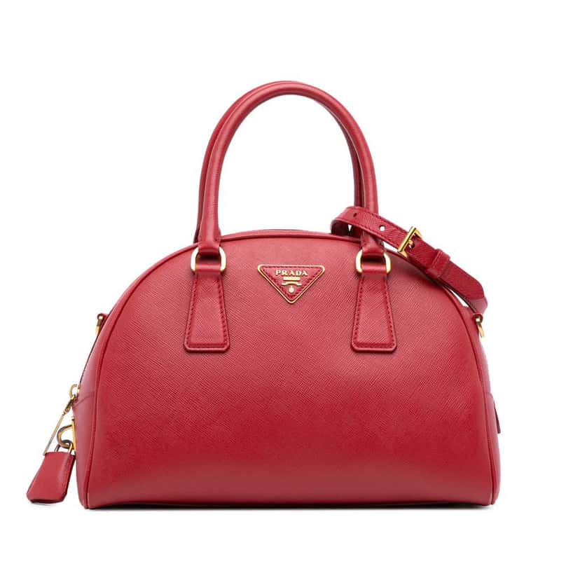 Prada Saffiano Lux Bowling Bag Red Leather Good condition - Front View