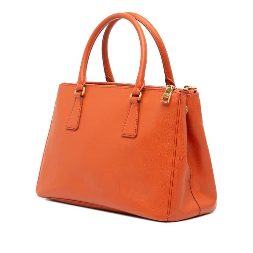 Prada Medium Saffiano Lux Galleria Double Zip Satchel Orange Leather Good condition - Back View