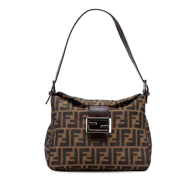Fendi Zucca Canvas Double Flap Shoulder Bag Brown Canvas Good condition - Front View