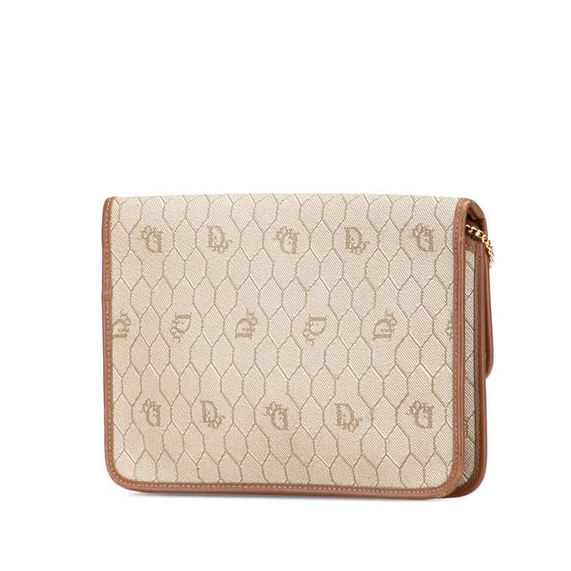 Dior Honeycomb Coated Canvas Chain Crossbody Brown Canvas Good condition - Back View
