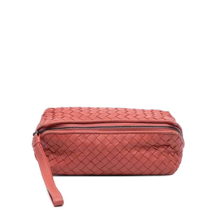 Bottega Veneta Nappa Intrecciato Pouch Red Leather Good condition - Front View