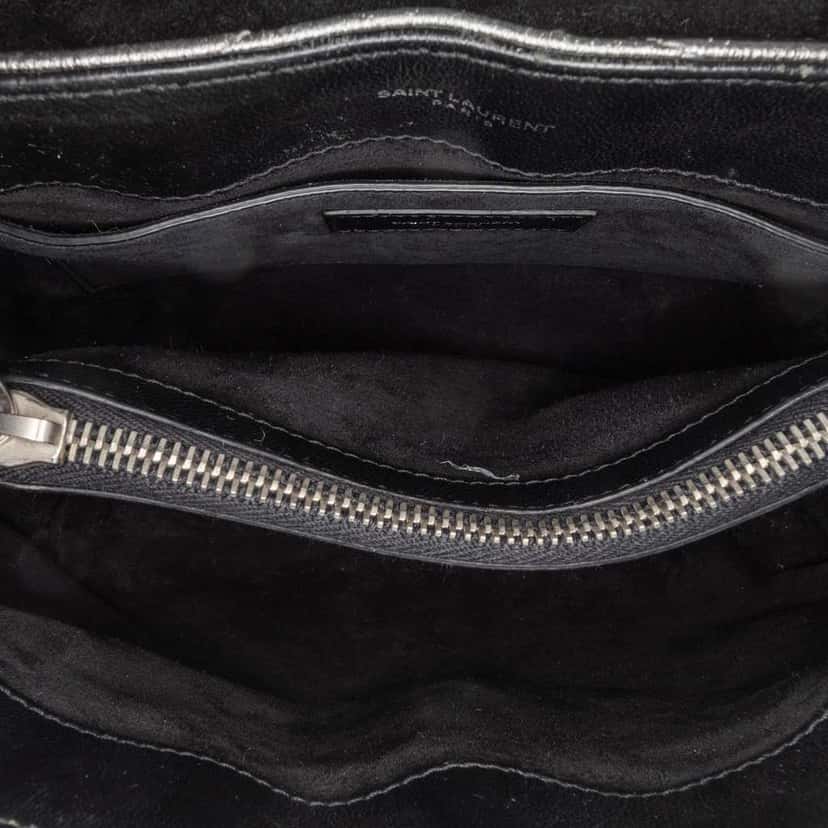 Saint Laurent Small Metallic Calfskin Monogram Loulou Chain Shoulder Bag Silver Leather Good condition - Model View