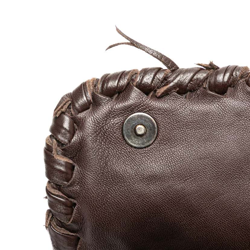 Bottega Veneta Nappa Intrecciato Fringe Flap Clutch Brown Leather Good condition - Box View