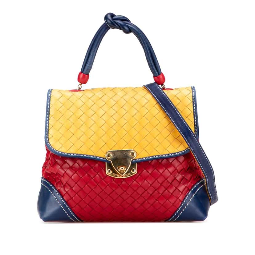 Bottega Veneta Tricolor Nappa Intrecciato Satchel MultiColor Leather Good condition - Front View