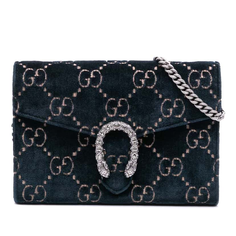 Gucci GG Velvet Dionysus Wallet on Chain Blue Velvet Good condition - Front View