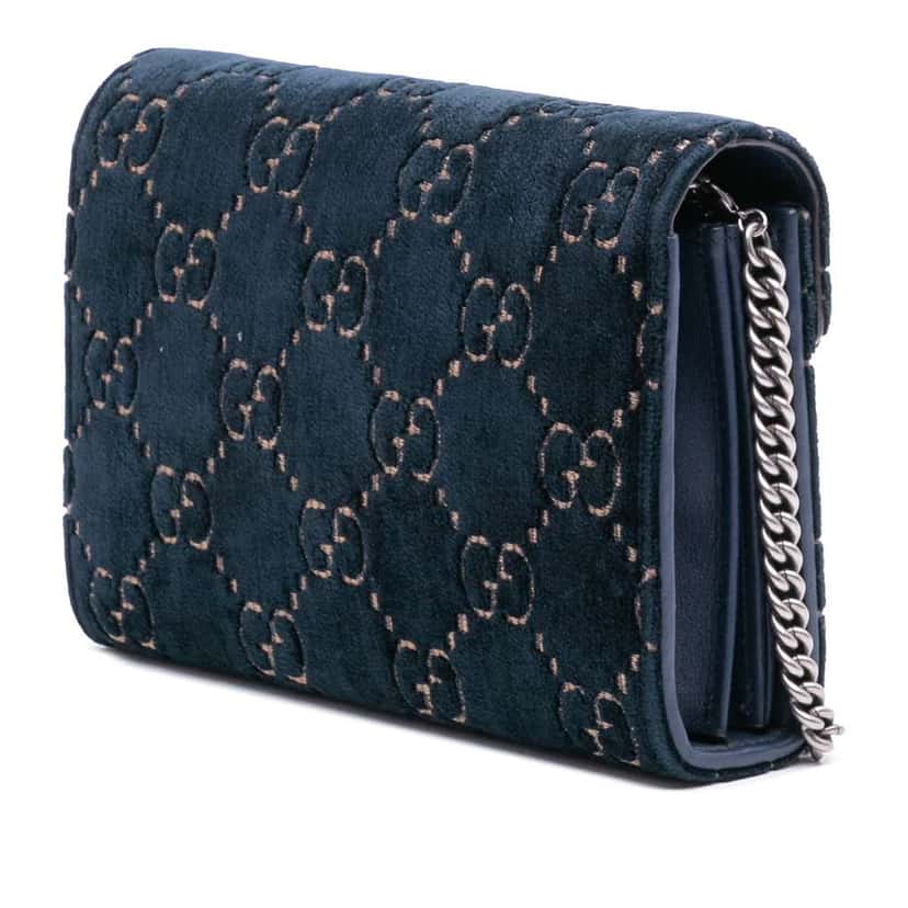 Gucci GG Velvet Dionysus Wallet on Chain Blue Velvet Good condition - Back View