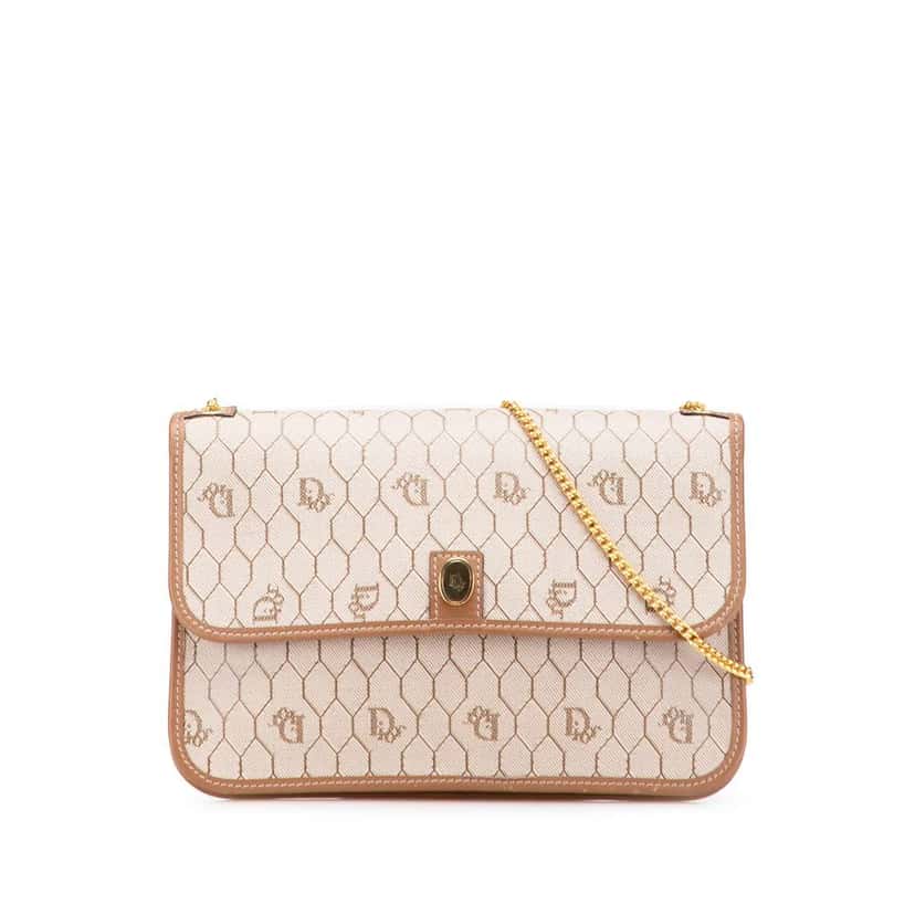 Dior Honeycomb Coated Canvas Chain Crossbody Brown Canvas Good condition - Front View