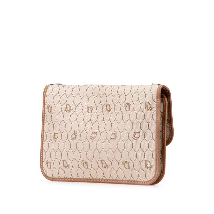 Dior Honeycomb Coated Canvas Chain Crossbody Brown Canvas Good condition - Back View