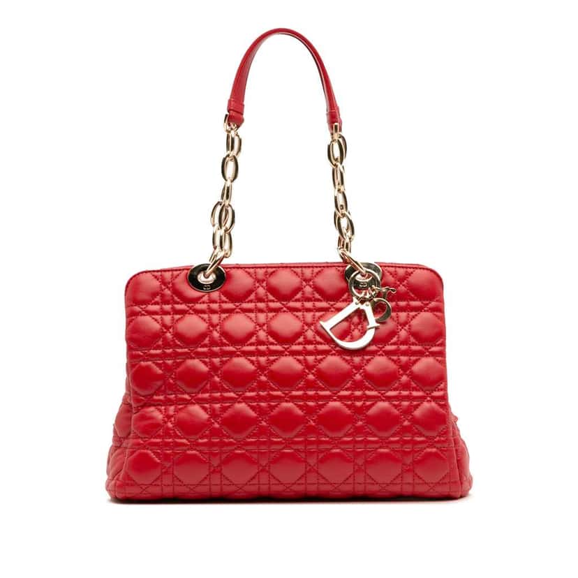 Dior Medium Lambskin Cannage Lady Dior Soft Shopping Tote Red Leather Good condition - Front View