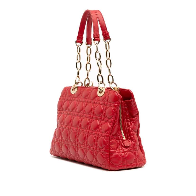 Dior Medium Lambskin Cannage Lady Dior Soft Shopping Tote Red Leather Good condition - Back View