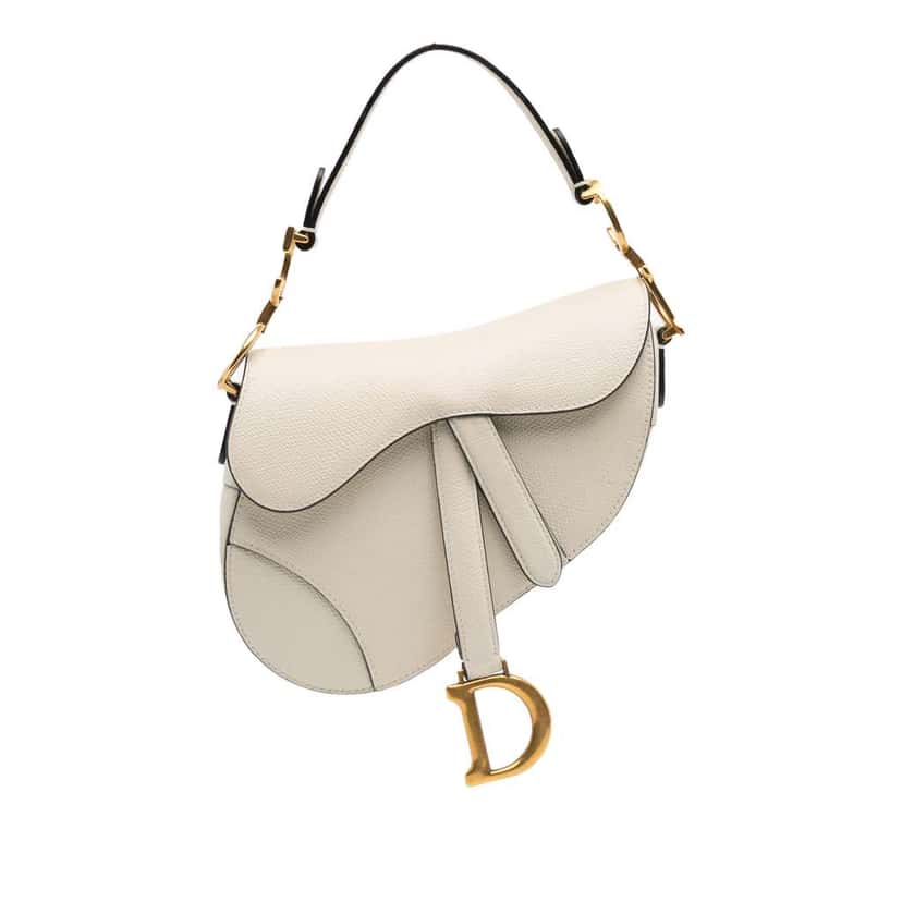 Dior Mini Grained Calfskin Saddle Bag White Leather Good condition - Front View