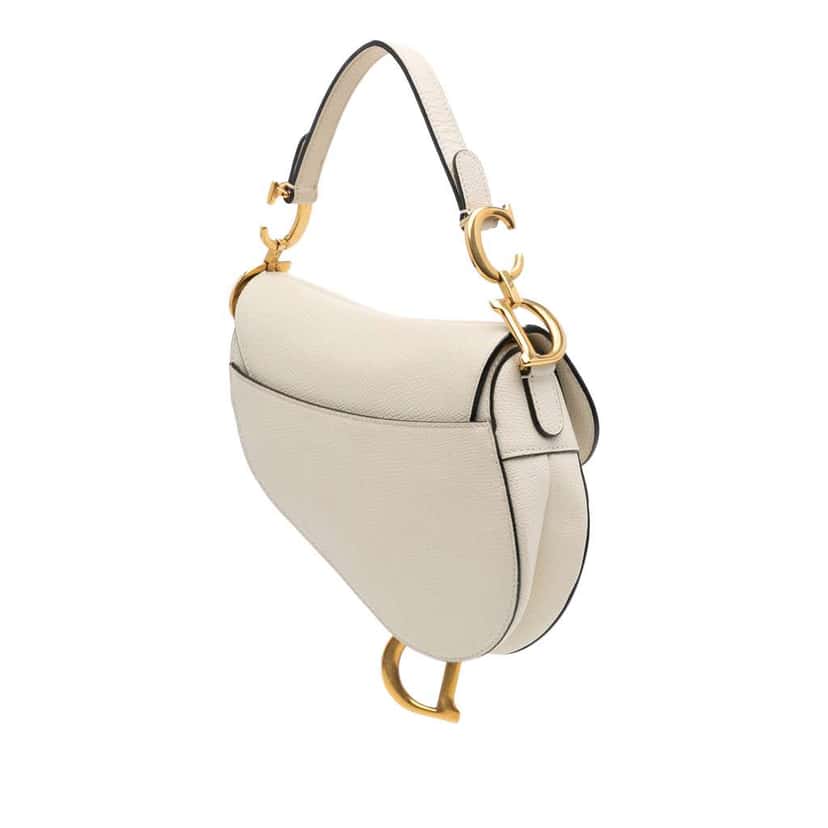 Dior Mini Grained Calfskin Saddle Bag White Leather Good condition - Back View