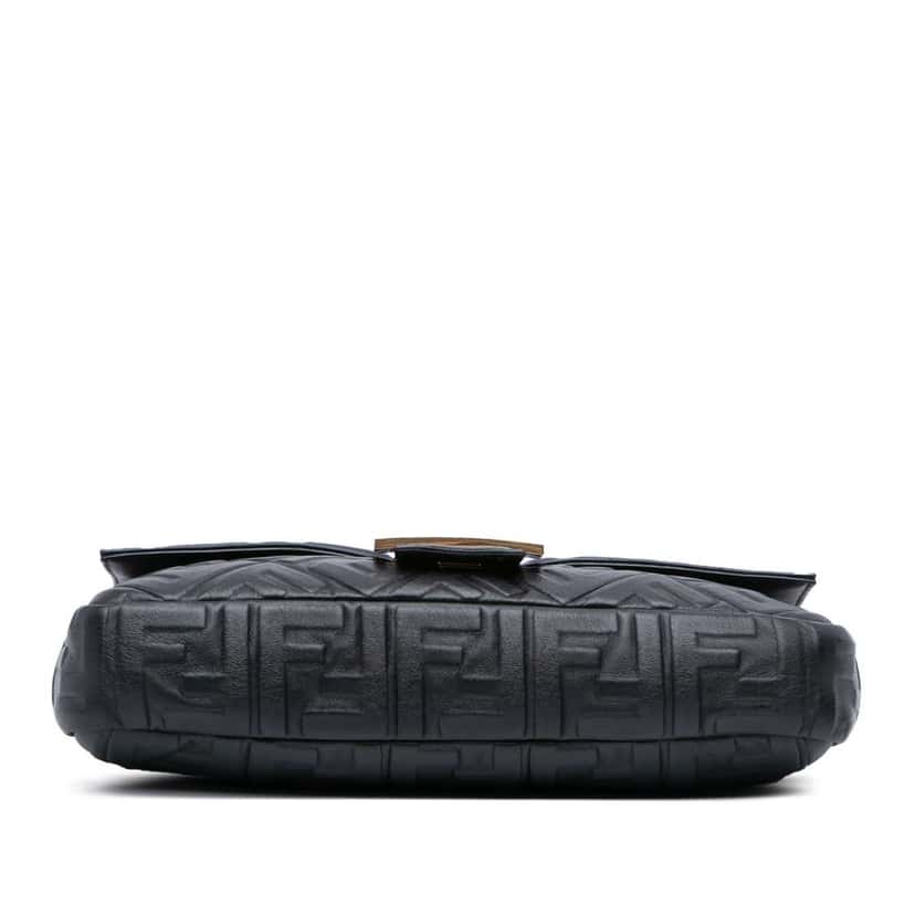 Fendi Large Zucca Embossed Leather Baguette Satchel Black Leather Good condition - Inside View