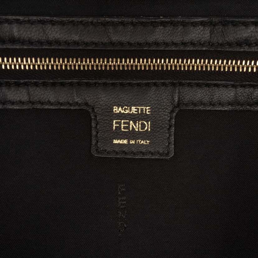 Fendi Large Zucca Embossed Leather Baguette Satchel Black Leather Good condition - Box View
