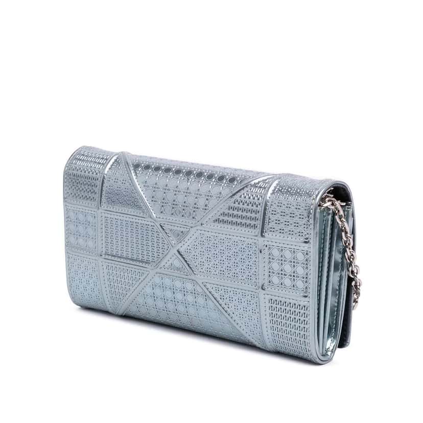 Dior Metallic Patent Microcannage Diorama Wallet on Chain Blue Leather Good condition - Back View