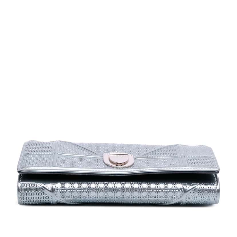 Dior Metallic Patent Microcannage Diorama Wallet on Chain Blue Leather Good condition - Inside View