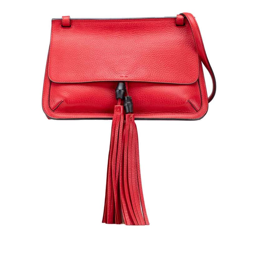 Gucci Medium Leather Bamboo Daily Crossbody Red Leather Good condition - Front View