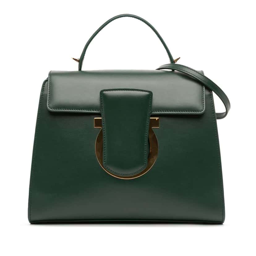 Salvatore Ferragamo Leather Gancini Thalia Flap Top Handle Bag Green Leather Good condition - Front View