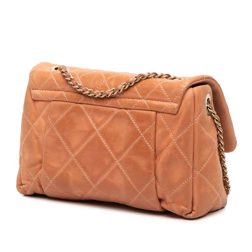 Chanel Small Aged Calfskin Chic Quilt Flap Orange Leather Very good condition - Back View