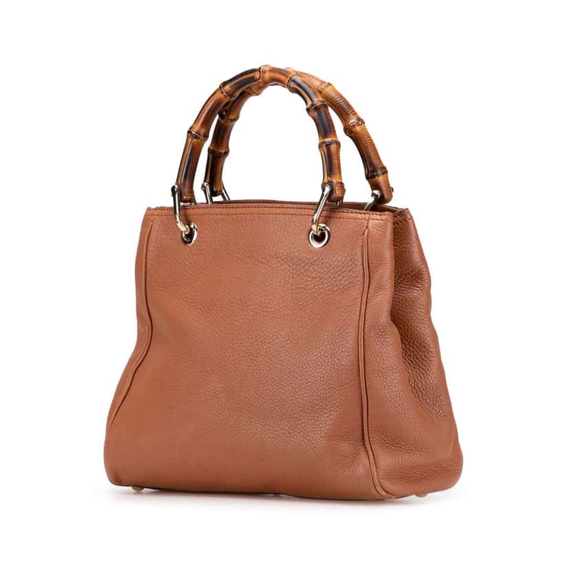 Gucci Small Calfskin Bamboo Shopper Satchel Brown Leather Very good condition - Back View