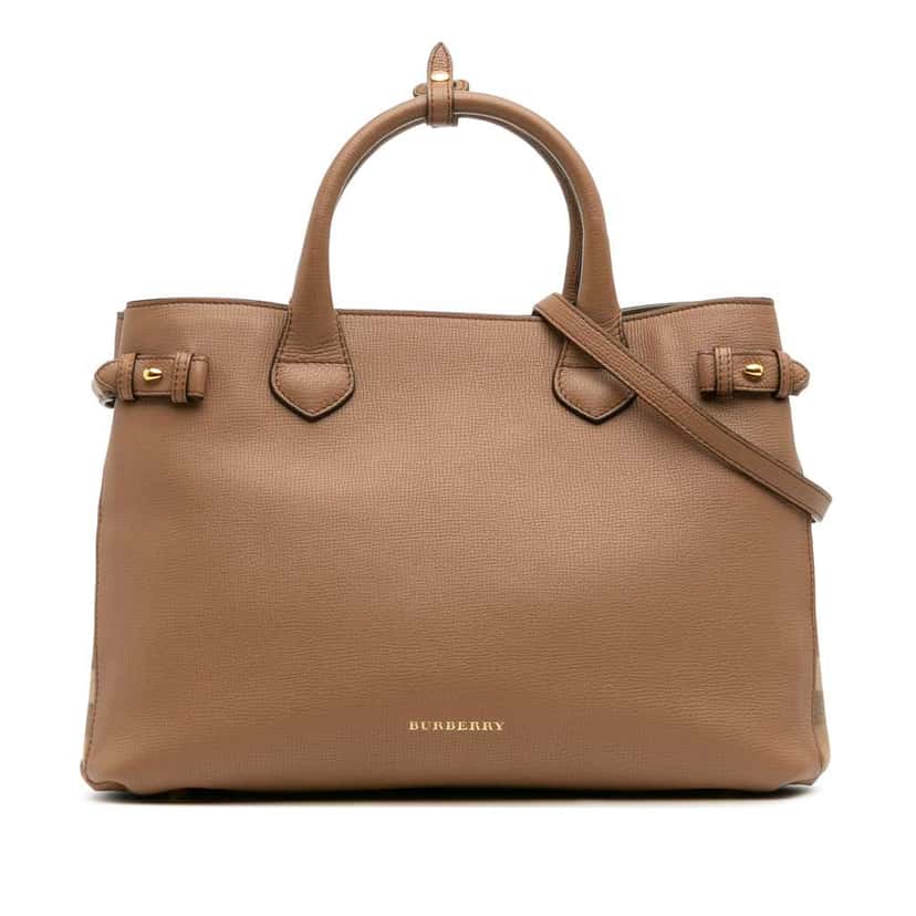 Burberry Medium Leather and House Check Banner Satchel Brown Leather Good condition - Front View