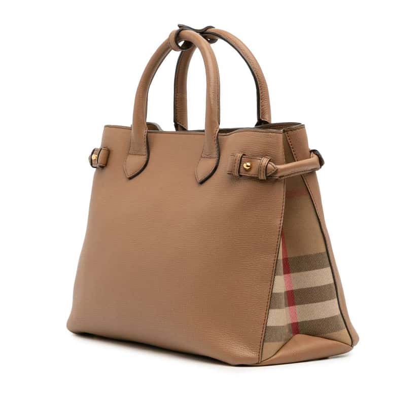 Burberry Medium Leather and House Check Banner Satchel Brown Leather Good condition - Back View