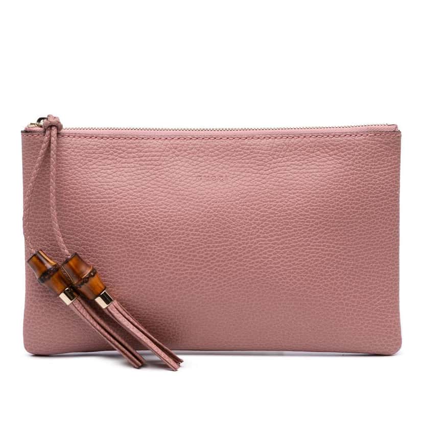 Gucci Calfskin Bamboo Clutch Pink Leather Good condition - Front View